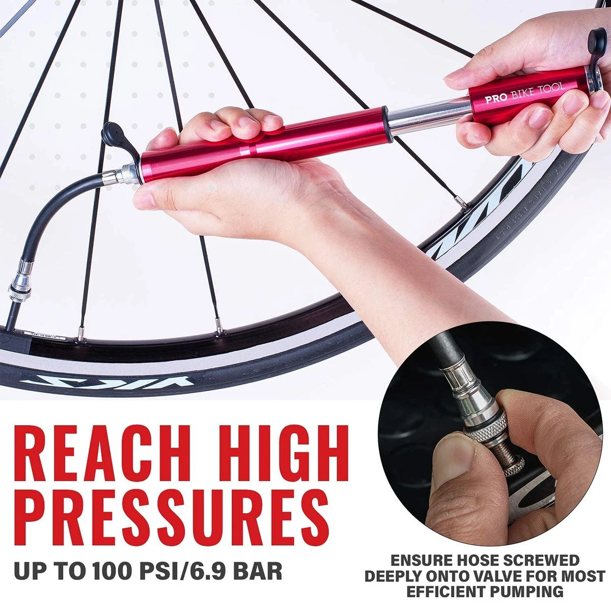 PRO BIKE TOOL Mini Luchtpomp Fiets, Fietspomp Voor Alle Ventielen (Presta & Schrader), Hoge Druk Tot 6,9 Bar / 100 PSI, Betrouwbare, Compacte & Lichtgewicht Framepomp, Pomp Voor Racefiets & Mountainbike. 5 PRO BIKE TOOL Mini Luchtpomp Fiets, Fietspomp Voor Alle Ventielen (Presta & Schrader), Hoge Druk Tot 6,9 Bar / 100 PSI, Betrouwbare, Compacte & Lichtgewicht Framepomp, Pomp Voor Racefiets & Mountainbike. - Afbeelding 5