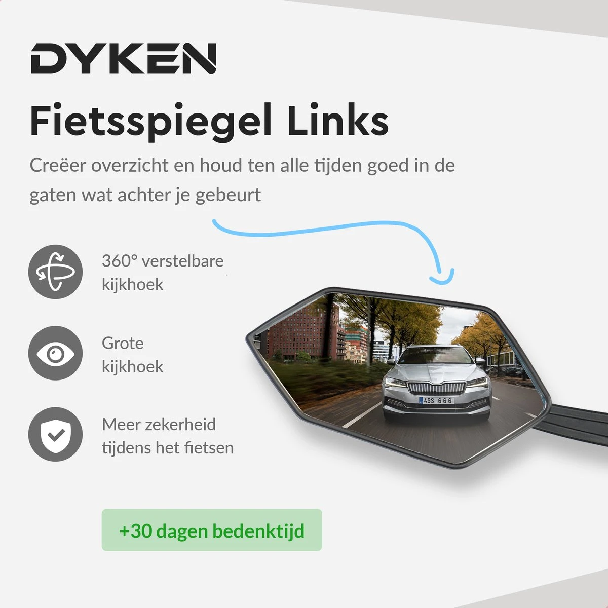 Dyken Fietsspiegel Links - Achteruitkijkspiegel Op Stuur - Fietsspiegel Ebike - Fiets Spiegel 2 Dyken Fietsspiegel Links - Achteruitkijkspiegel Op Stuur - Fietsspiegel Ebike - Fiets Spiegel - Afbeelding 2