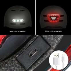 Fietshelm - Met Voor- En Achterlicht-Skatehelm - Maat-L 58-61cm-Helm Mat-Zwart - LED Verlichting -Fietsuitrustings Winkel 1200x1200 996