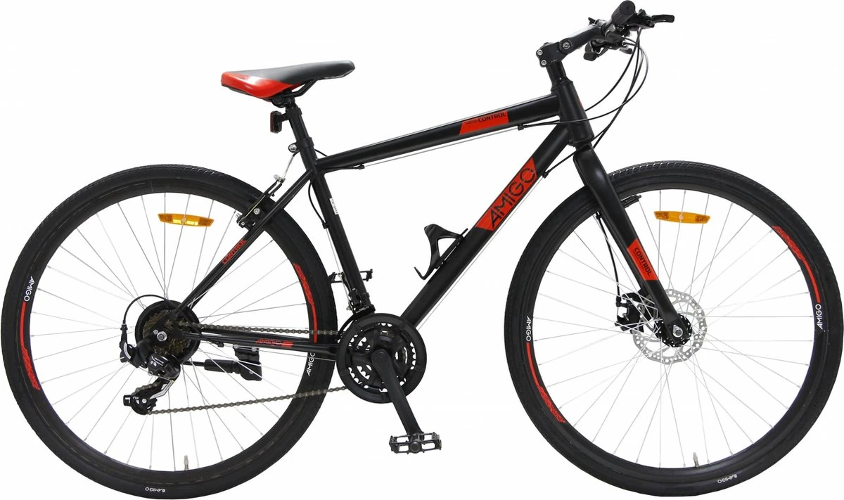 Amigo Control - Mountainbike 28 Inch - Voor Dames En Heren - Met 21 Versnellingen - Zwart/Rood 1 Amigo Control - Mountainbike 28 Inch - Voor Dames En Heren - Met 21 Versnellingen - Zwart/Rood
