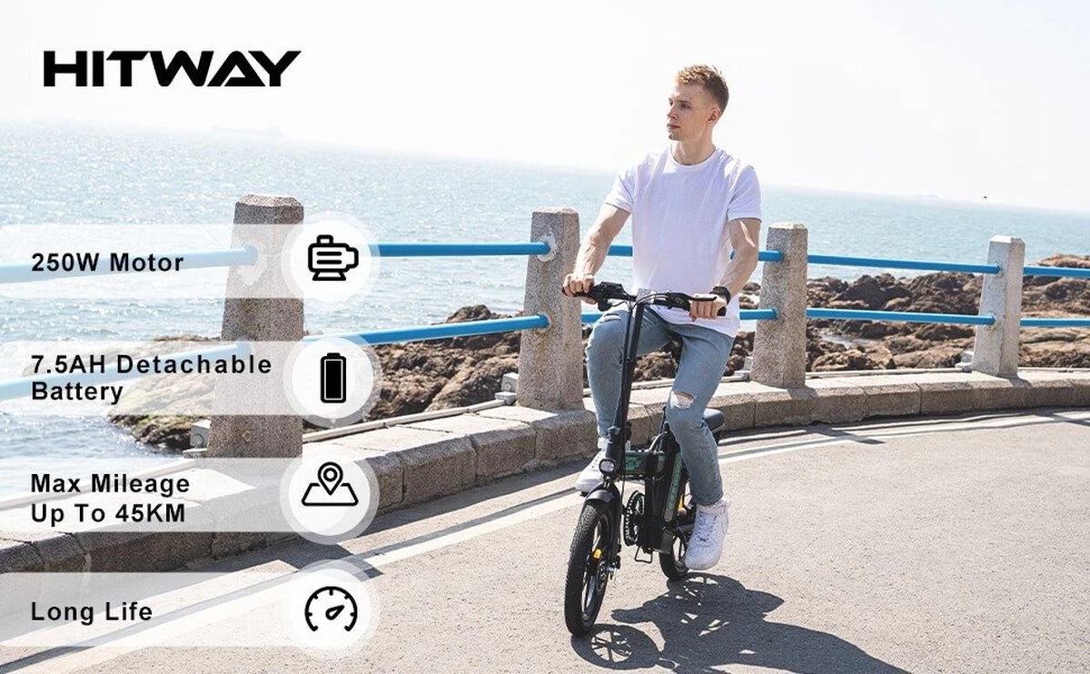 HITWAY E Bike Elektrische Fiets Vouwfiets, 36V/8.4Ah Batterij, 250W Motor, 25km/h, 35-70km, 16" City EBike Voor Heren En Dames 5 HITWAY E Bike Elektrische Fiets Vouwfiets, 36V/8.4Ah Batterij, 250W Motor, 25km/h, 35-70km, 16" City EBike Voor Heren En Dames - Afbeelding 5