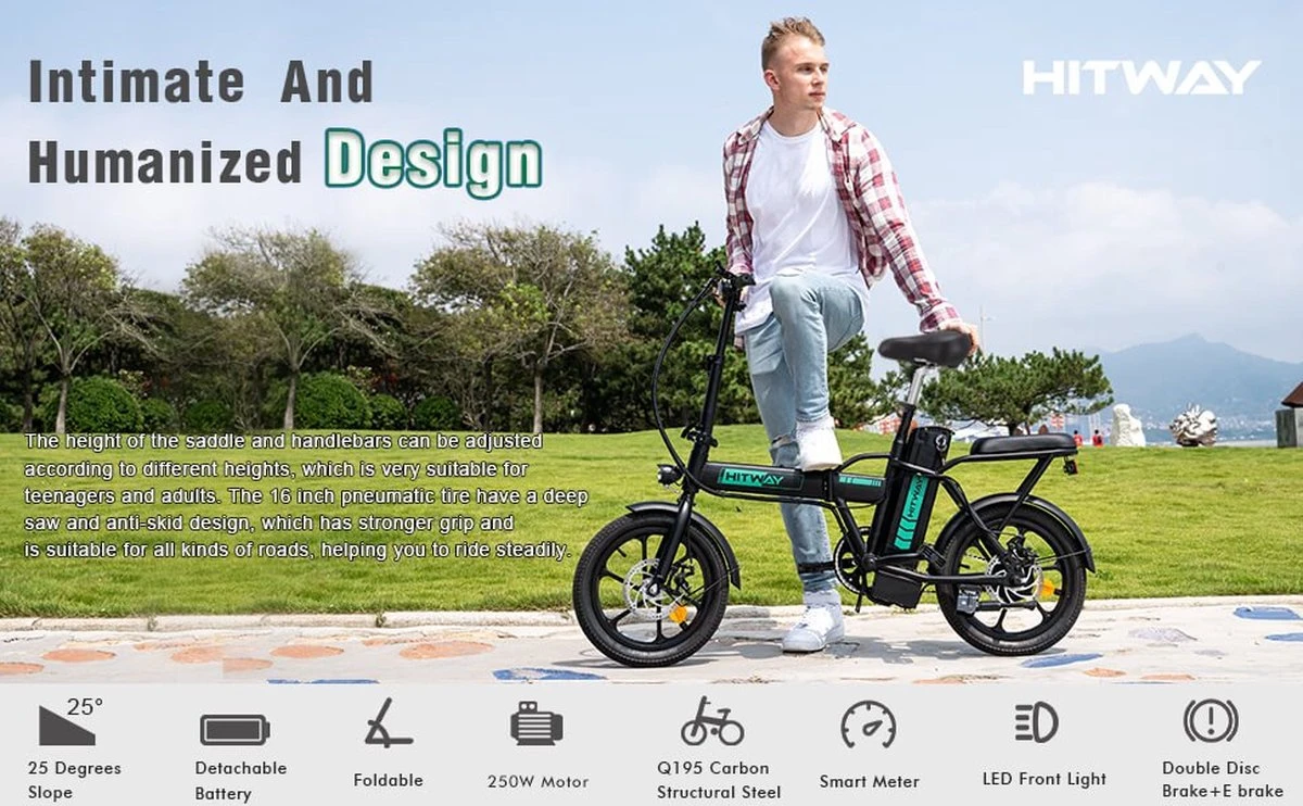 HITWAY E Bike Elektrische Fiets Vouwfiets, 36V/8.4Ah Batterij, 250W Motor, 25km/h, 35-70km, 16" City EBike Voor Heren En Dames 6 HITWAY E Bike Elektrische Fiets Vouwfiets, 36V/8.4Ah Batterij, 250W Motor, 25km/h, 35-70km, 16" City EBike Voor Heren En Dames - Afbeelding 6