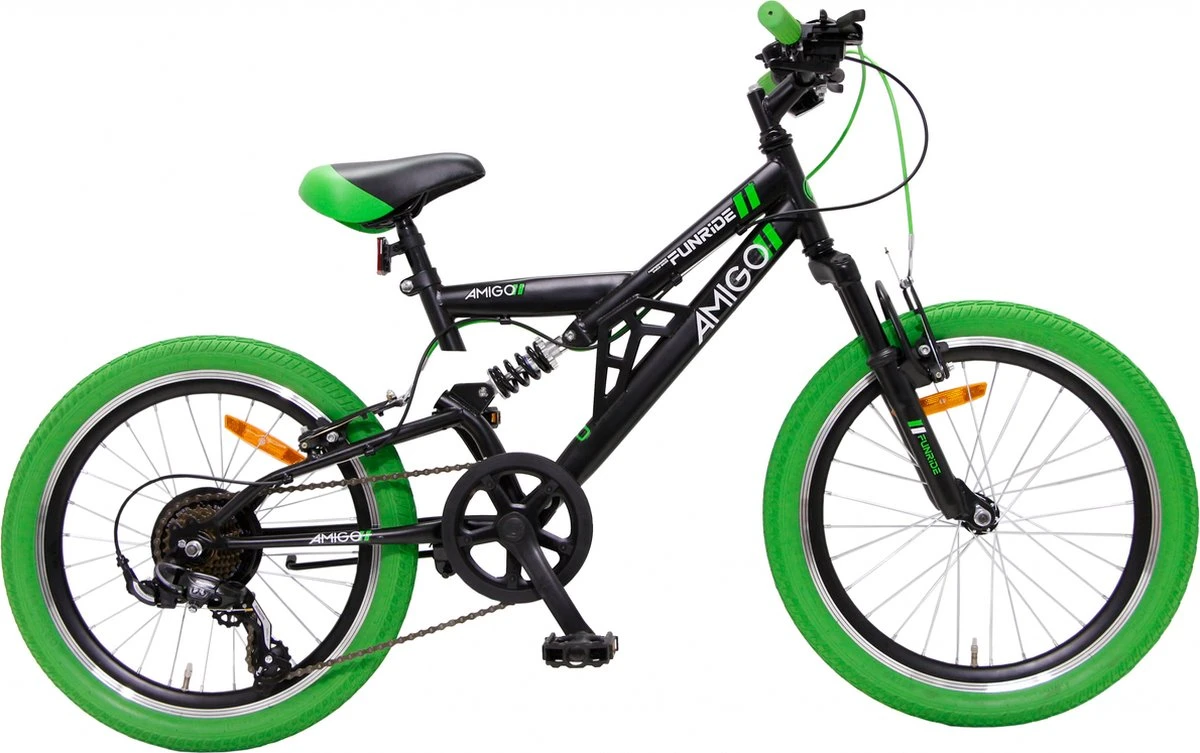 Amigo Fun Ride - Mountainbike 20 Inch - Voor Jongens En Meisjes - Met 7 Versnellingen - Zwart/Groen 1 Amigo Fun Ride - Mountainbike 20 Inch - Voor Jongens En Meisjes - Met 7 Versnellingen - Zwart/Groen