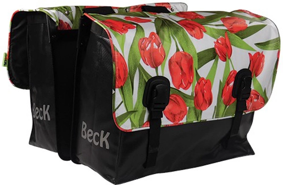 BECK Canvas Small Dubbele Fietstas - Bloemen - 36 Liter 1 BECK Canvas Small Dubbele Fietstas - Bloemen - 36 Liter