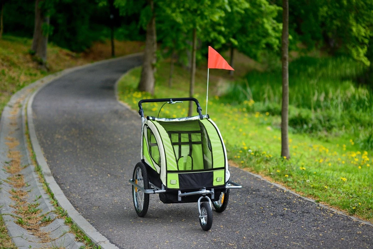 Fietkar - 2 Kinderen - Met Schokbreker - Lime 8 Fietkar - 2 Kinderen - Met Schokbreker - Lime - Afbeelding 8