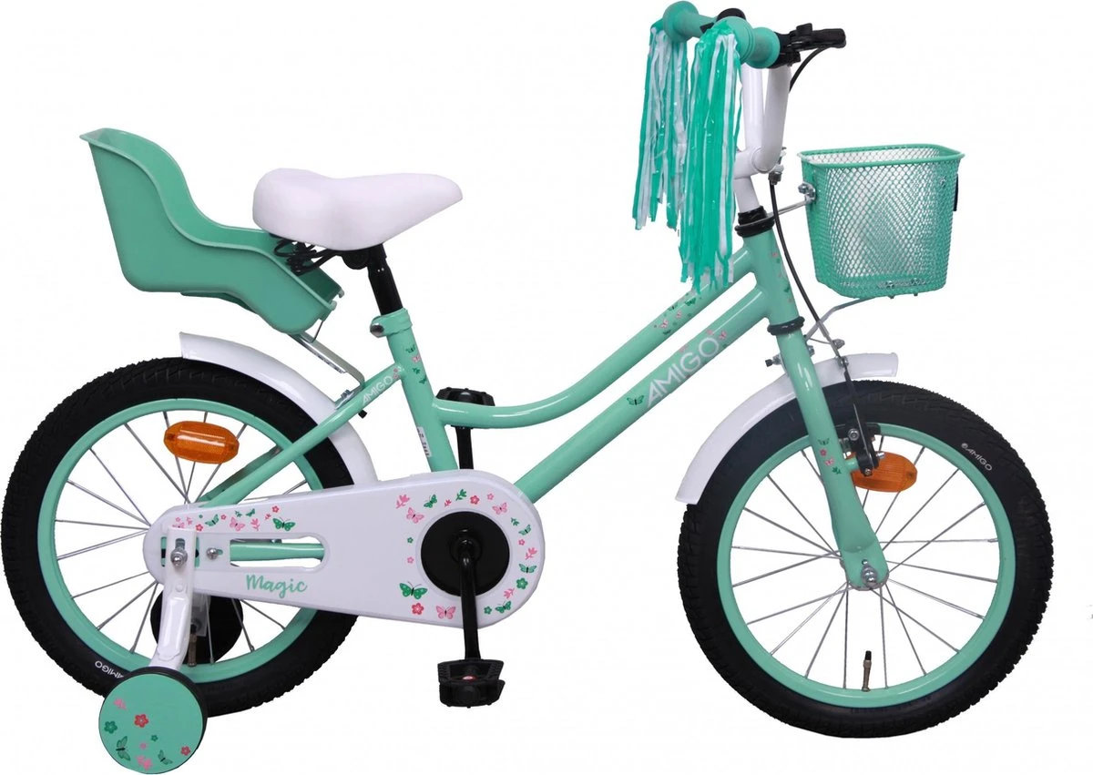 Amigo Magic Meisjesfiets - Kinderfiets 16 Inch - Turquoise 1 Amigo Magic Meisjesfiets - Kinderfiets 16 Inch - Turquoise