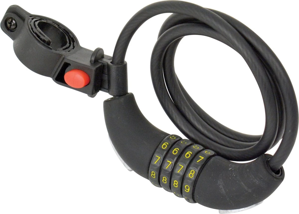 Dresco Kabelslot 120/8 Code - Spiraal/cijferslot - 120cm - Rond 8mm - Met Steun - Zwart 2 Dresco Kabelslot 120/8 Code - Spiraal/cijferslot - 120cm - Rond 8mm - Met Steun - Zwart - Afbeelding 2