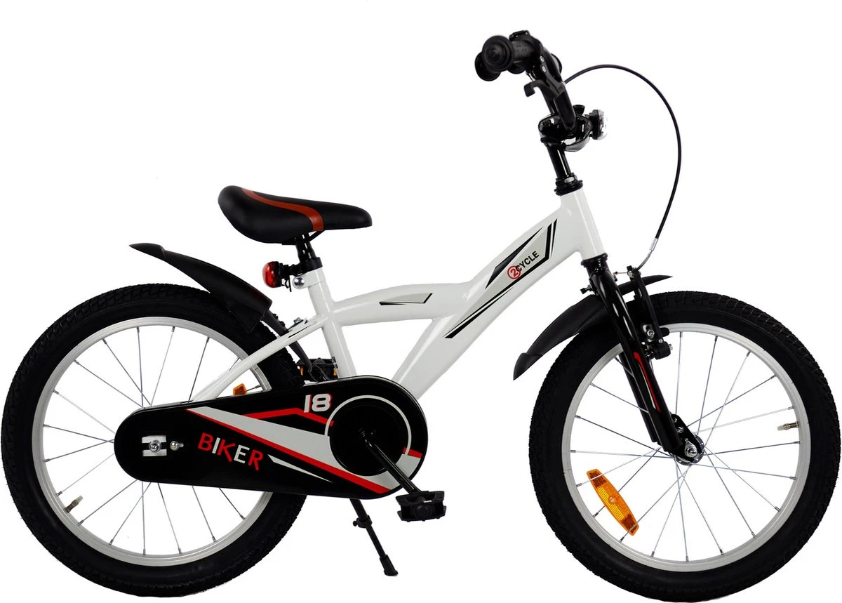 2Cycle Biker Kinderfiets - 18 Inch - Wit - Jongensfiets 7 2Cycle Biker Kinderfiets - 18 Inch - Wit - Jongensfiets - Afbeelding 7