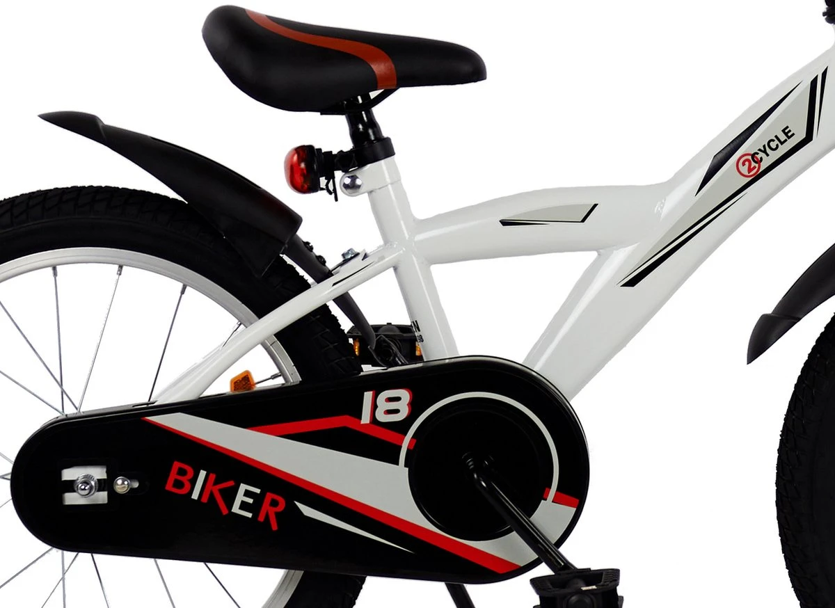 2Cycle Biker Kinderfiets - 18 Inch - Wit - Jongensfiets 4 2Cycle Biker Kinderfiets - 18 Inch - Wit - Jongensfiets - Afbeelding 4