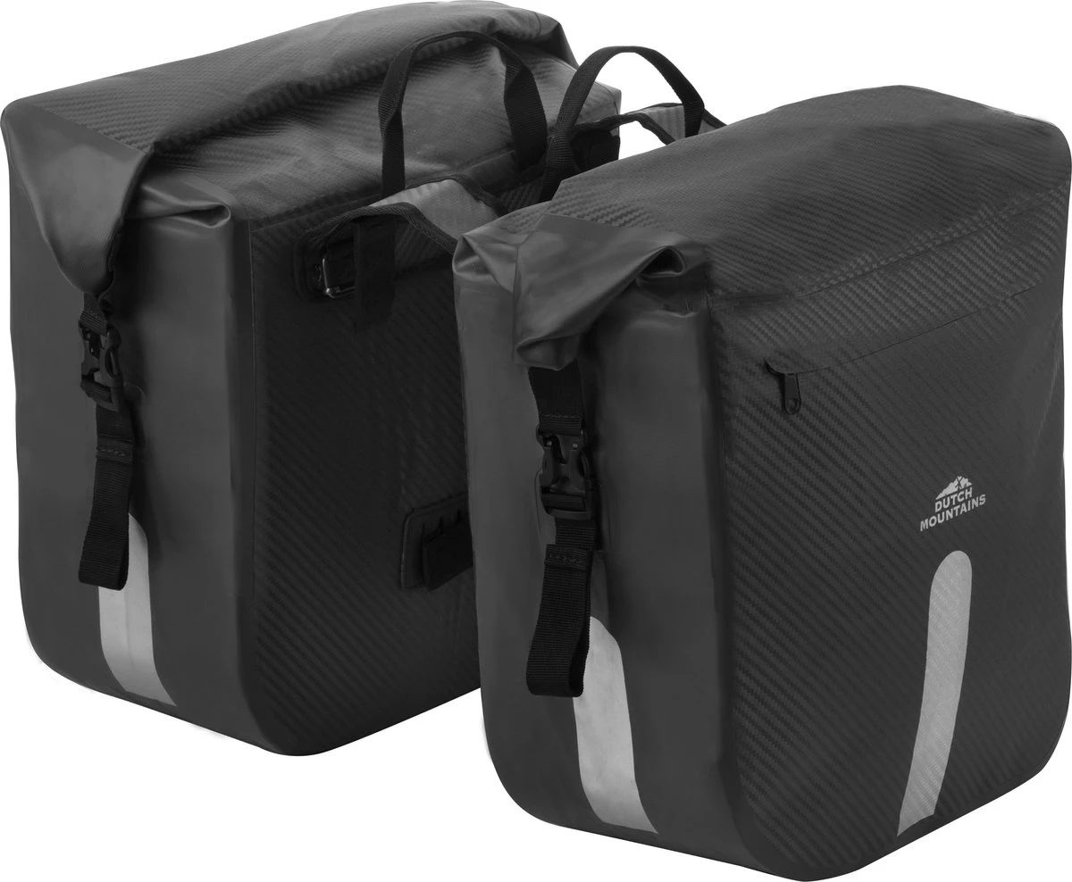 Dutch Mountains Dubbele Fietstas 46 Ltr | 100% Waterdichte Fietstas | Rolltop Sluiting | Reflectoren | Zwart 1 Dutch Mountains Dubbele Fietstas 46 Ltr | 100% Waterdichte Fietstas | Rolltop Sluiting | Reflectoren | Zwart