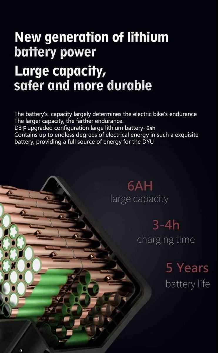 DYU D3F Opvouwbare Elektrische Fiets, Slimme Mountainbike Voor Volwassenen, 240W Aluminiumlegering Fiets Verwijderbare 36V/10Ah Lithium-ion Batterij Met 3 Rijmodi 7 DYU D3F Opvouwbare Elektrische Fiets, Slimme Mountainbike Voor Volwassenen, 240W Aluminiumlegering Fiets Verwijderbare 36V/10Ah Lithium-ion Batterij Met 3 Rijmodi - Afbeelding 7