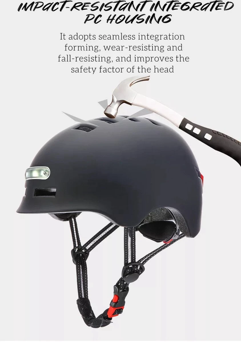 Fietshelm- Met Voor- En Achterlicht-Skatehelm -Maat-M-54 Tot 57 Cm-Helm Mat-Zwart - LED Verlichting 7 Fietshelm- Met Voor- En Achterlicht-Skatehelm -Maat-M-54 Tot 57 Cm-Helm Mat-Zwart - LED Verlichting - Afbeelding 7