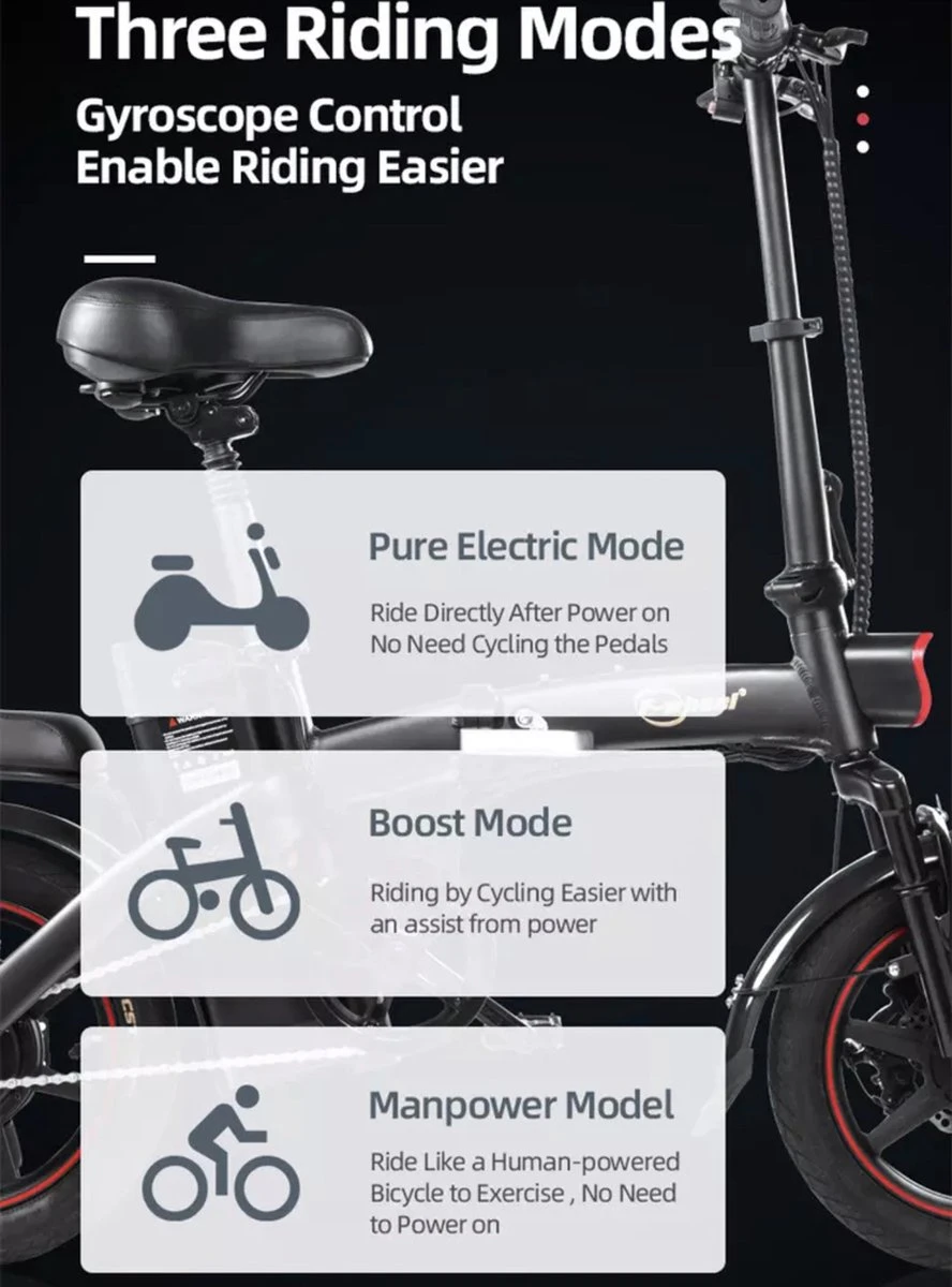 F-Wheel DYU A5 - Elektrische Vouwfiets - E Bike - 14 Inch - 7.5 Ah - 25km/u - Zwart 9 F-Wheel DYU A5 - Elektrische Vouwfiets - E Bike - 14 Inch - 7.5 Ah - 25km/u - Zwart - Afbeelding 9