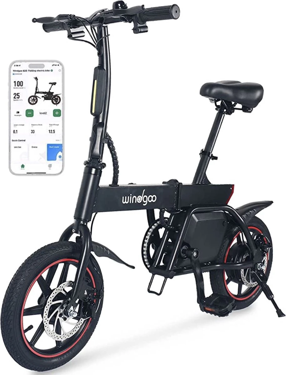 Windgoo B20 V2 - Smart E Bike - APP IOS Android - Elektrische Vouwfiets Zonder Gashandel - 250W - 14 Inch - 25 KM/H - Zwart 1 Windgoo B20 V2 - Smart E Bike - APP IOS Android - Elektrische Vouwfiets Zonder Gashandel - 250W - 14 Inch - 25 KM/H - Zwart