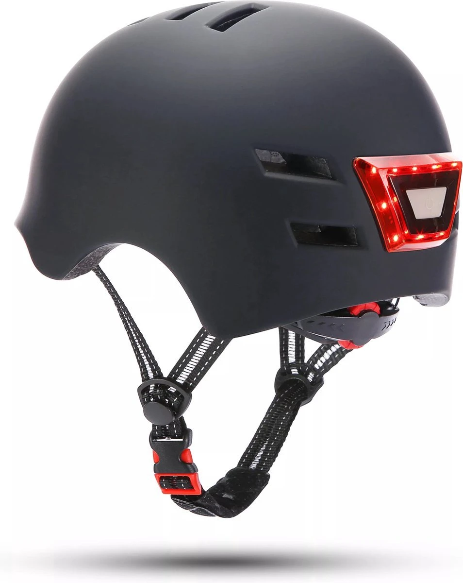 Fietshelm- Met Voor- En Achterlicht-Skatehelm -Maat-M-54 Tot 57 Cm-Helm Mat-Zwart - LED Verlichting 3 Fietshelm- Met Voor- En Achterlicht-Skatehelm -Maat-M-54 Tot 57 Cm-Helm Mat-Zwart - LED Verlichting - Afbeelding 3